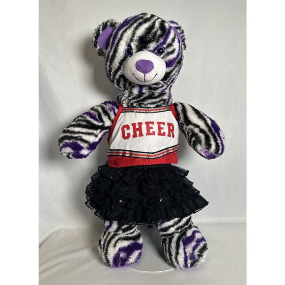 Build A Bear Black White Purple Zebra Striped Teddy 18” Plush with Top & Skirt - Picture 1 of 9